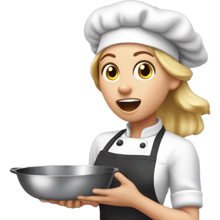 white girl cook with a surprised face covers her mouth with her hand emoji