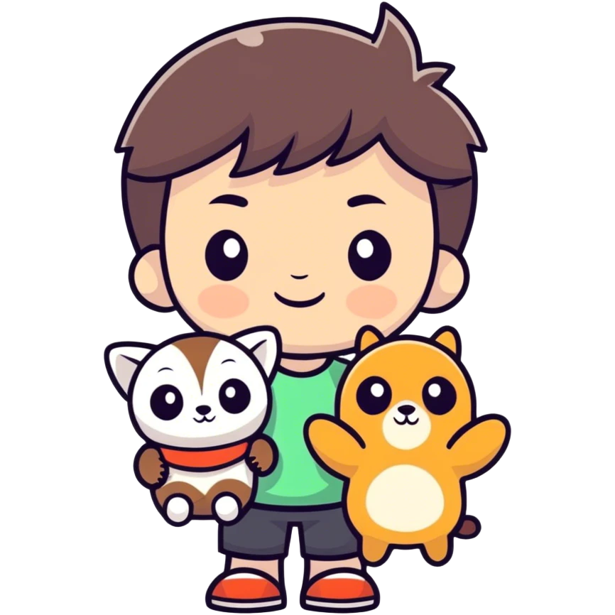 Boy with mapache toy emoji