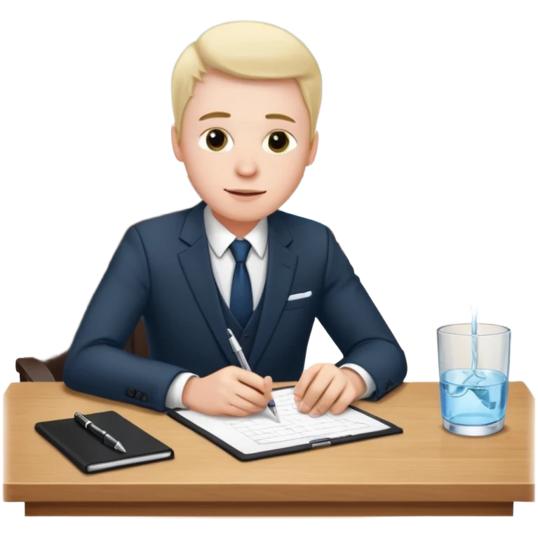a white man, works in an office at the table emoji