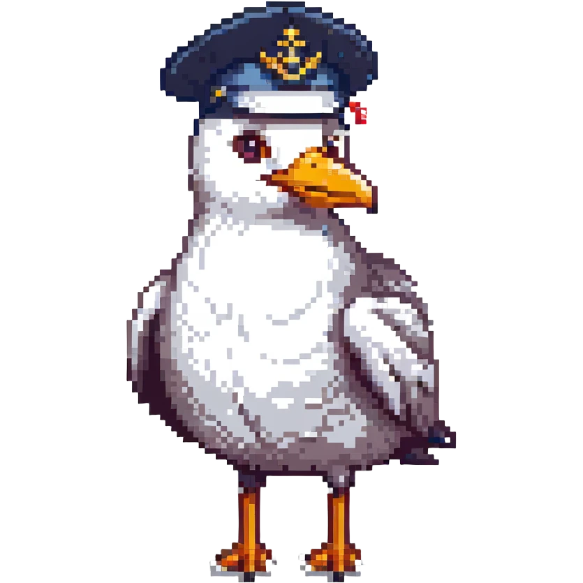 seagull with a captain's hat emoji