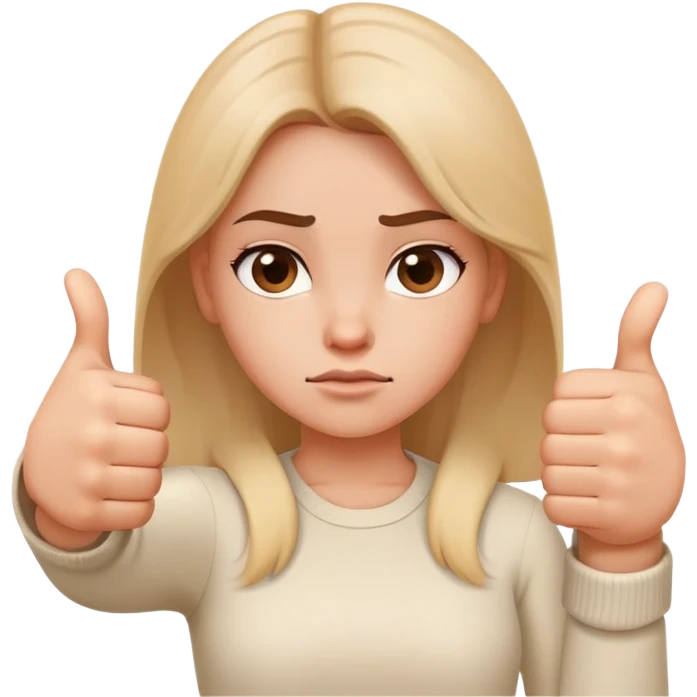 Cartoon girl showing ambivalence with one hand thumbs up and one hand thumbs down, indecisive face emoji