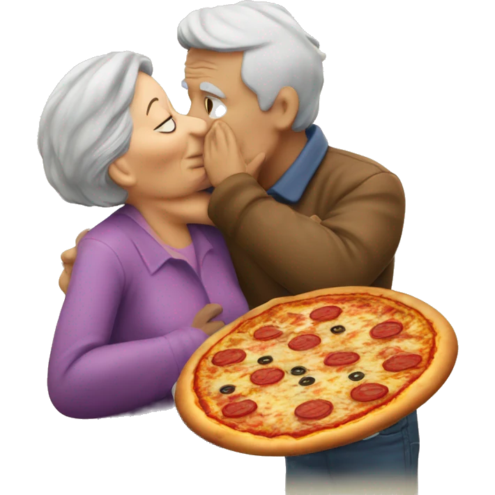 Older lady kissing taller pizza guy emoji