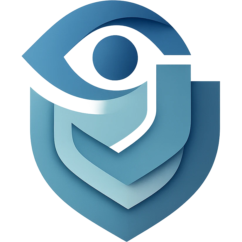 Picasso-inspired minimal logo for 'Early Risk': abstract, geometric forms suggesting insight and protection, macOS-style with soft gradients and subtle shadows. No text, no checkmarks or arrows. Calm, stable color palette (blues, teals, grays). Modern, clean, reassuring, with unique twist—stylized layered shield or abstracted survey/feedback motif. Transparent background, works at all sizes. emoji