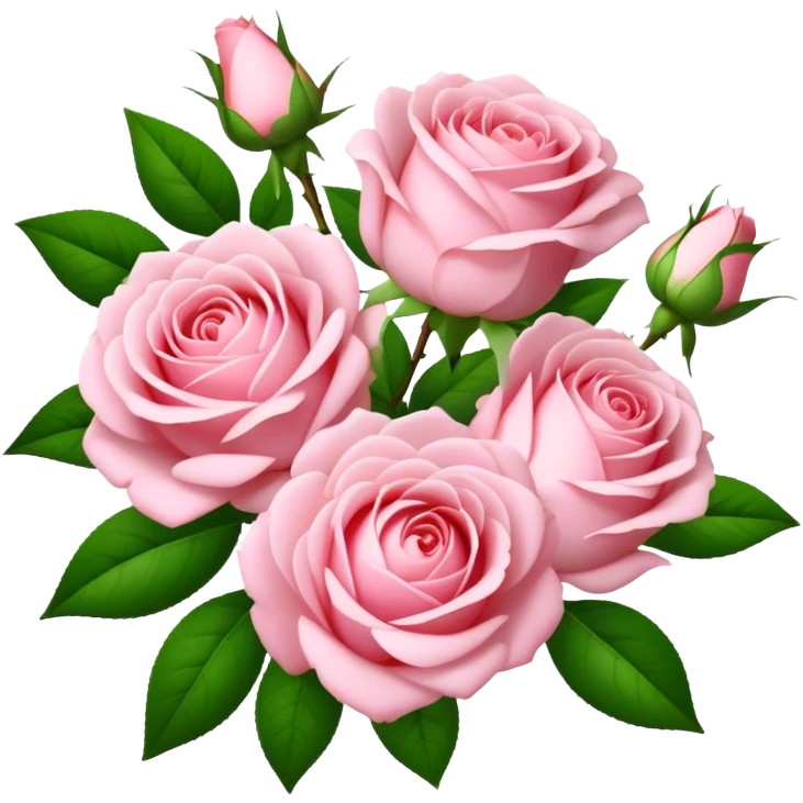 bouquet Soft Pink Tea Rose, luxuriant, leaf, bud emoji