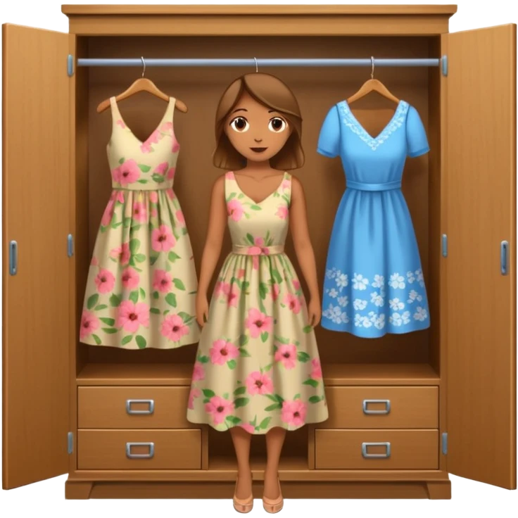open wardrobe with woman dress hanging inside emoji