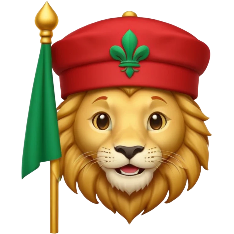 Cute lion emoji face wearing a fez with same flag morocco color emoji