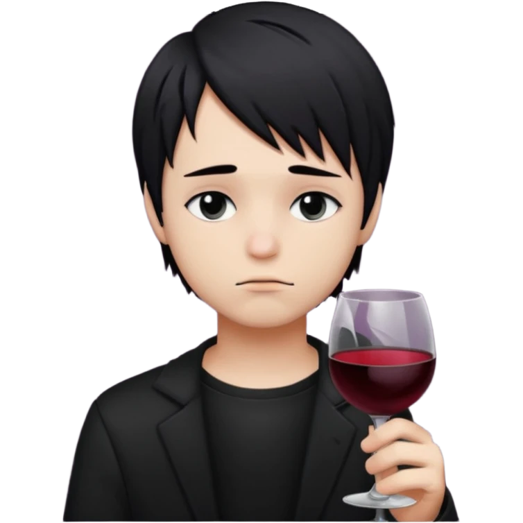 Bebendo vinho emo adolescente masculino com o rosto triste emoji