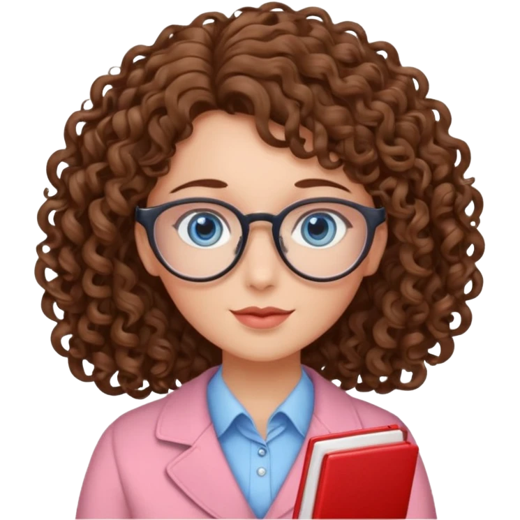 teacher blue eyes glasses curly brown hair long kind valentine hdeart emoji
