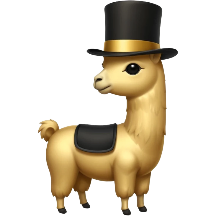 A small golden llama silhouette wearing a black top hat emoji