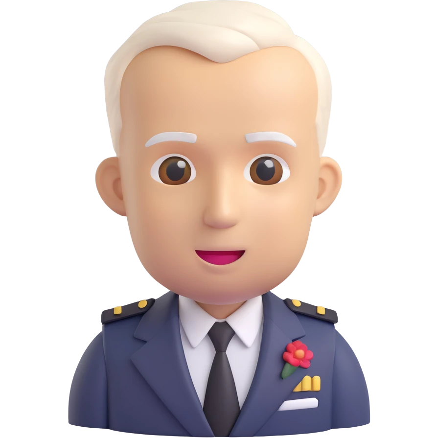 George C. Marshall as a 3D emoji, realistic facial features, formal suit, dignified expression, neutral background, PNG vector style emoji