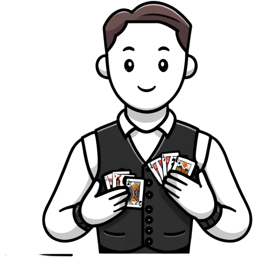Card dealer in casino vest distributing playing cards emoji