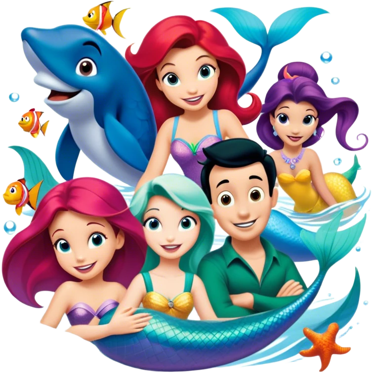 Colorful icon for Animated Movies: A vibrant collage featuring iconic characters like Goofy, Mickey Mouse, Ariel the Little Mermaid, Jasmine, Masha and the Bear, and Luntik. Each character should be large and bright, set against a cheerful and playful background. Transparent background. emoji