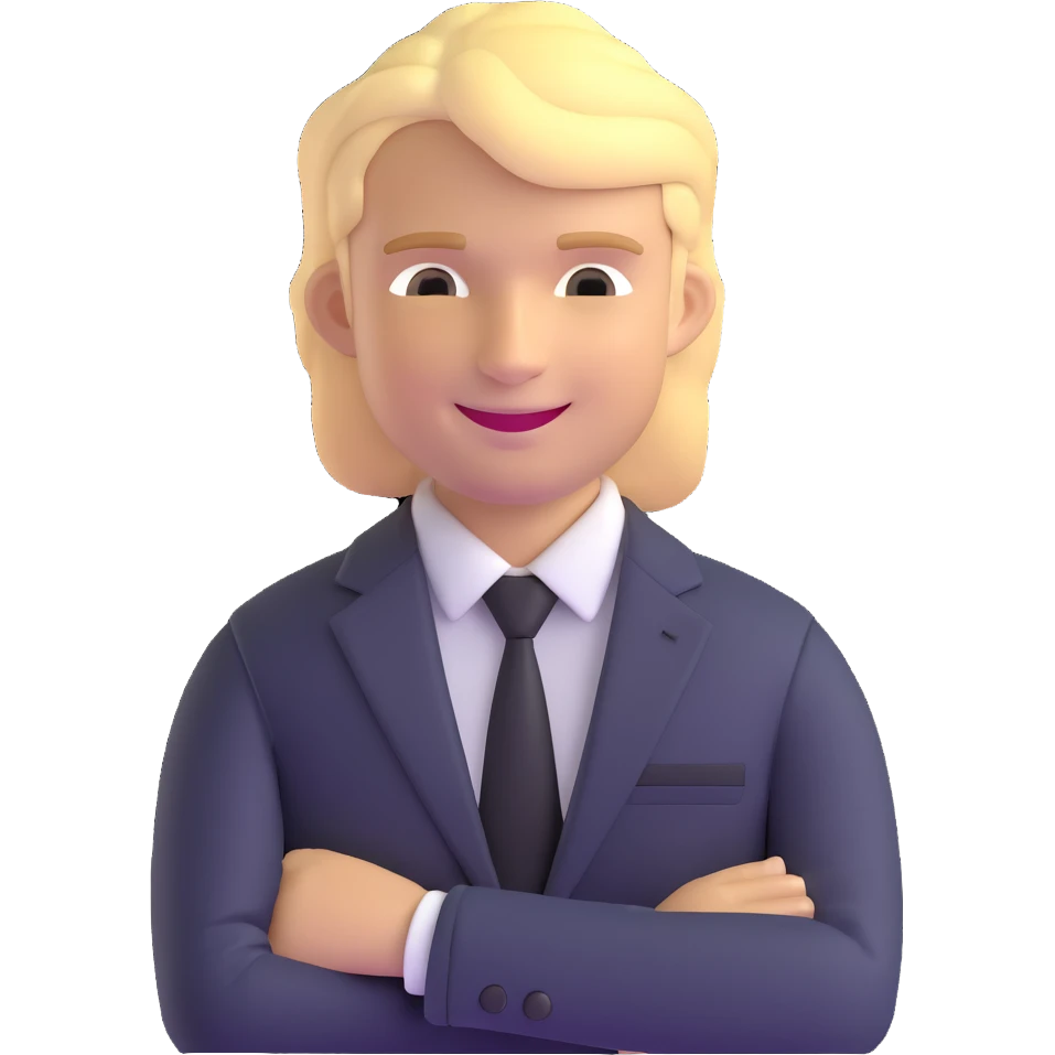 Oleg Tinkov, smiling, blond hair, wearing a business suit emoji