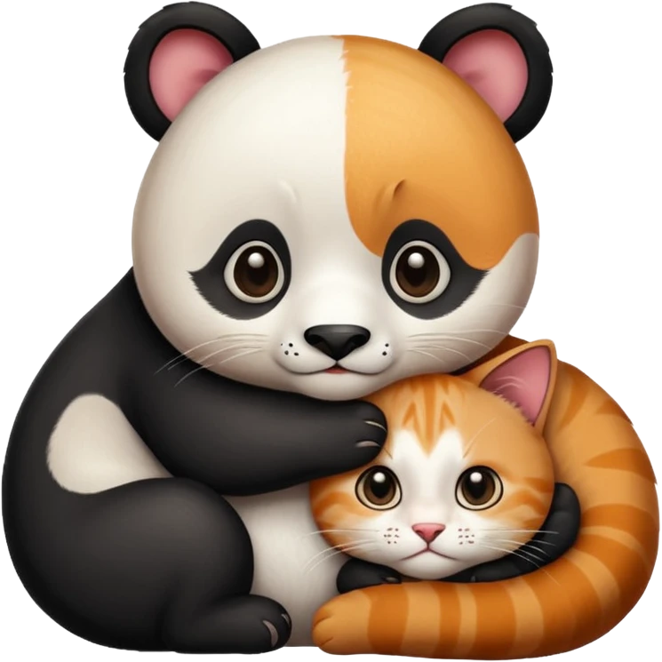 Panda hugging a  cat. The cat has 4 half its face ginger and the other half black emoji