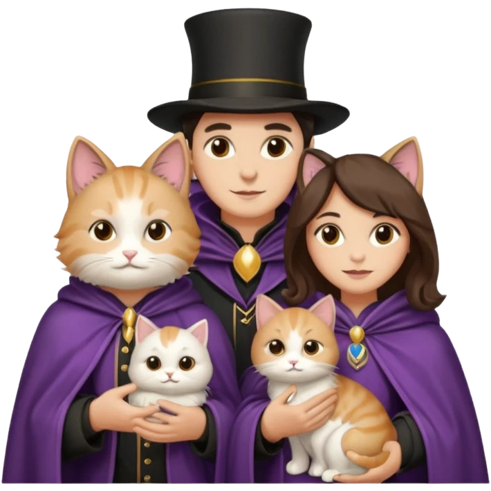 magician couple and their pet cat emoji