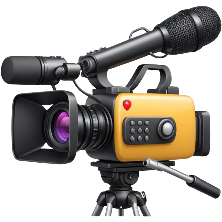 professional video equipment including 4K camera, studio microphone, and studio lights, apple style emoji, clean and vibrant emoji