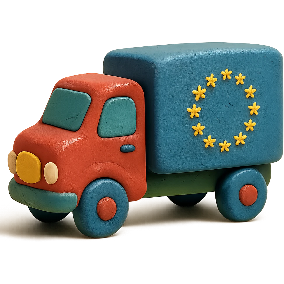 claymation style cargo truck with European flag, pastel colors emoji