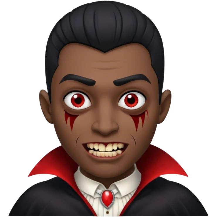 black skinned person with black hair low taper fade with vampire teeth with cuts on their face emoji