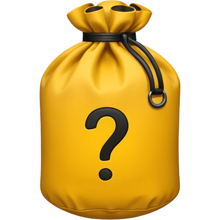 heavy bag printed with overstuffed with yellow question marks emoji