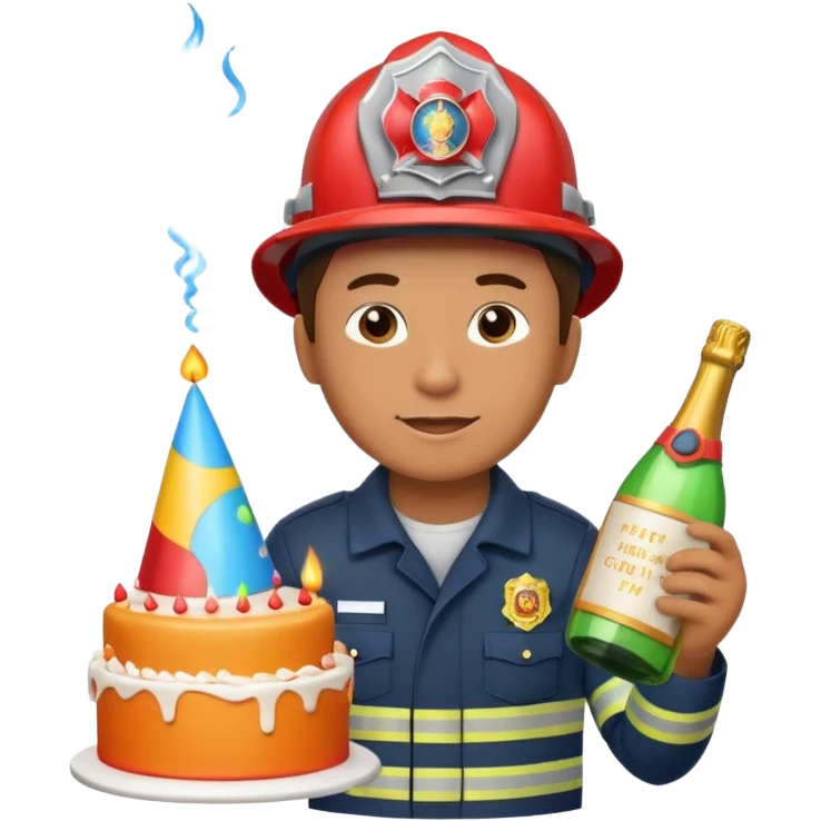 A firefighter extinguishing a party emoji