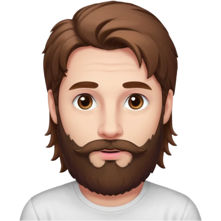 Handsome white man with big brown eyes thin pink lips long nose and long brown messy hair italian brown beard emoji