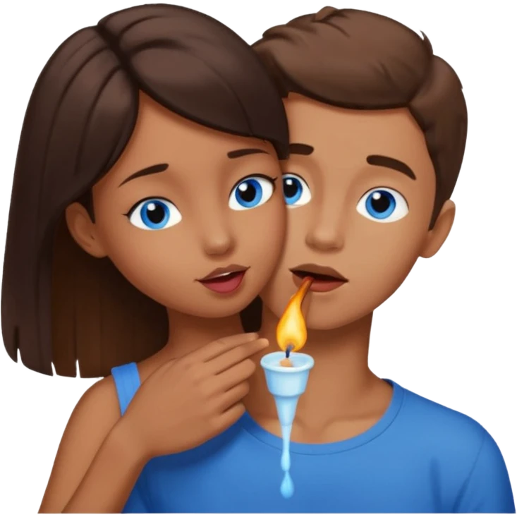 Make an emoji where a boy with light brown hair LICKING the NECK  of a blue eyed dark brown haired shoulder lenght girl emoji