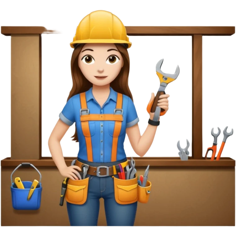 beautiful girl with long brown hair constructing new lounge room emoji
