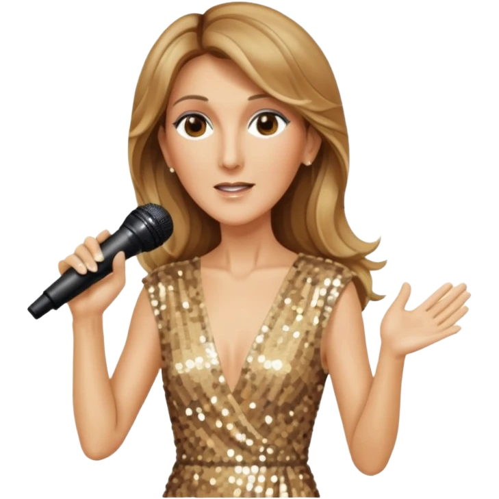 celin dion is singing, 2 hands holding mirco and twinkle dresss emoji