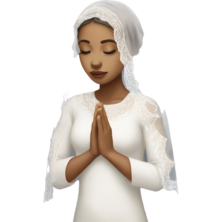 Light skin girl praying with eyes closed and lace white veil  emoji
