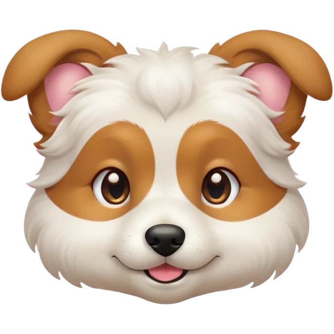 Cinematic Cute Domestic Dog Portrait Emoji, Head tilted playfully and inquisitively, with a delightfully fluffy, friendly build and a characteristically charming face featuring a soft snout and perky ears, accentuated by a glossy coat and round, sparkling eyes full of mischief, Simplified yet irresistibly adorable features, highly detailed, glowing with a warm, friendly glow, high shine, affectionate and lively, stylized with a touch of whimsical cuteness, soft glowing outline, capturing the essence of a mischievous yet loving dog that feels like it could bound out of the screen into your arms! emoji