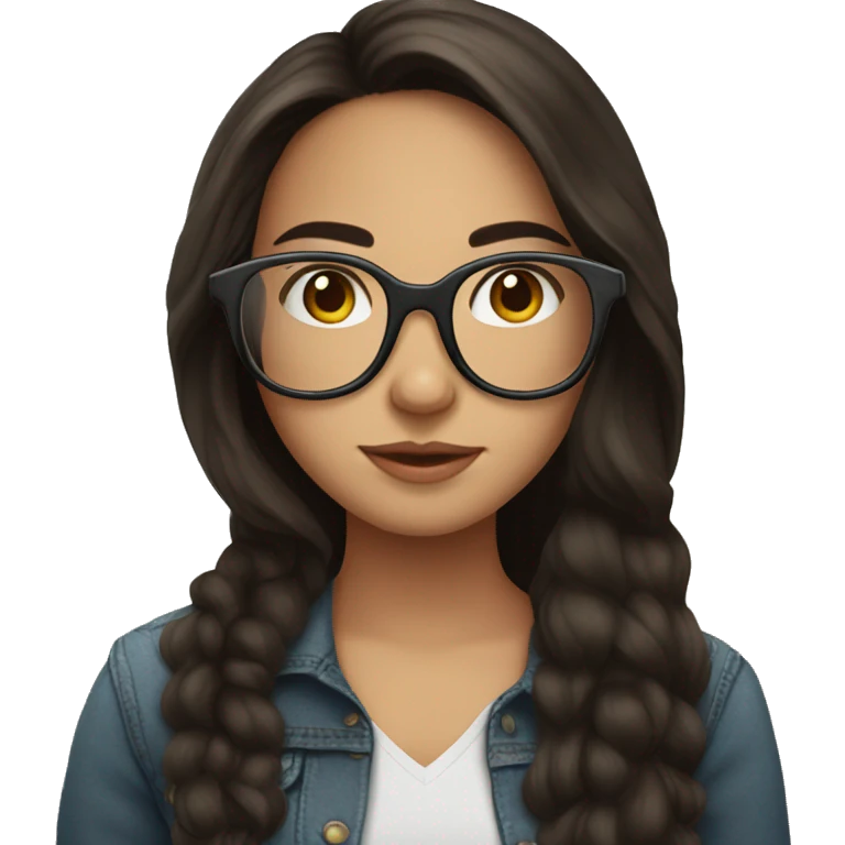  cute girl with long dark brown hair and clear rim glasses emoji