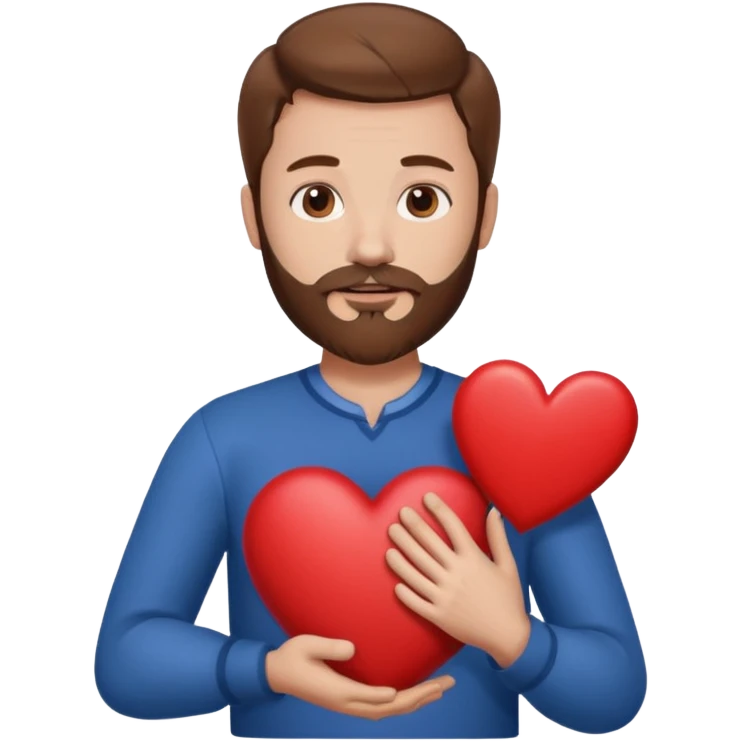 Man with brown hair & beard holding heart in his Arm  emoji