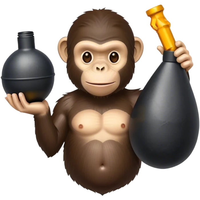 Chimp holding a fake bomb emoji