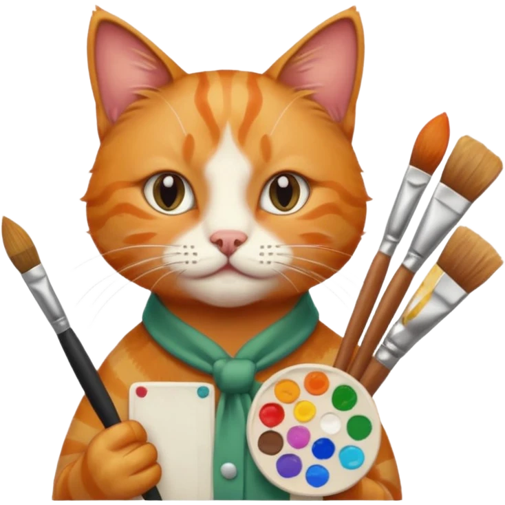 A cat holding brushes and a colour pallete because he is an artist emoji