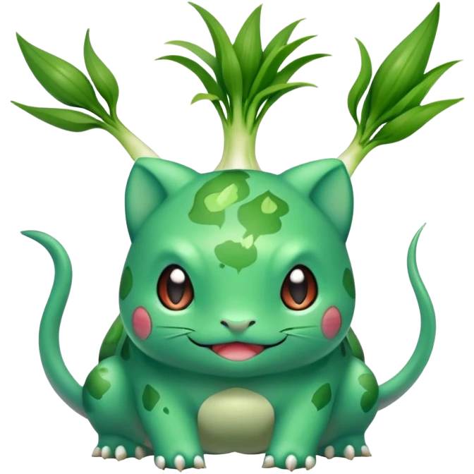 Bulbasaur with a green spring onion-bulb on back emoji