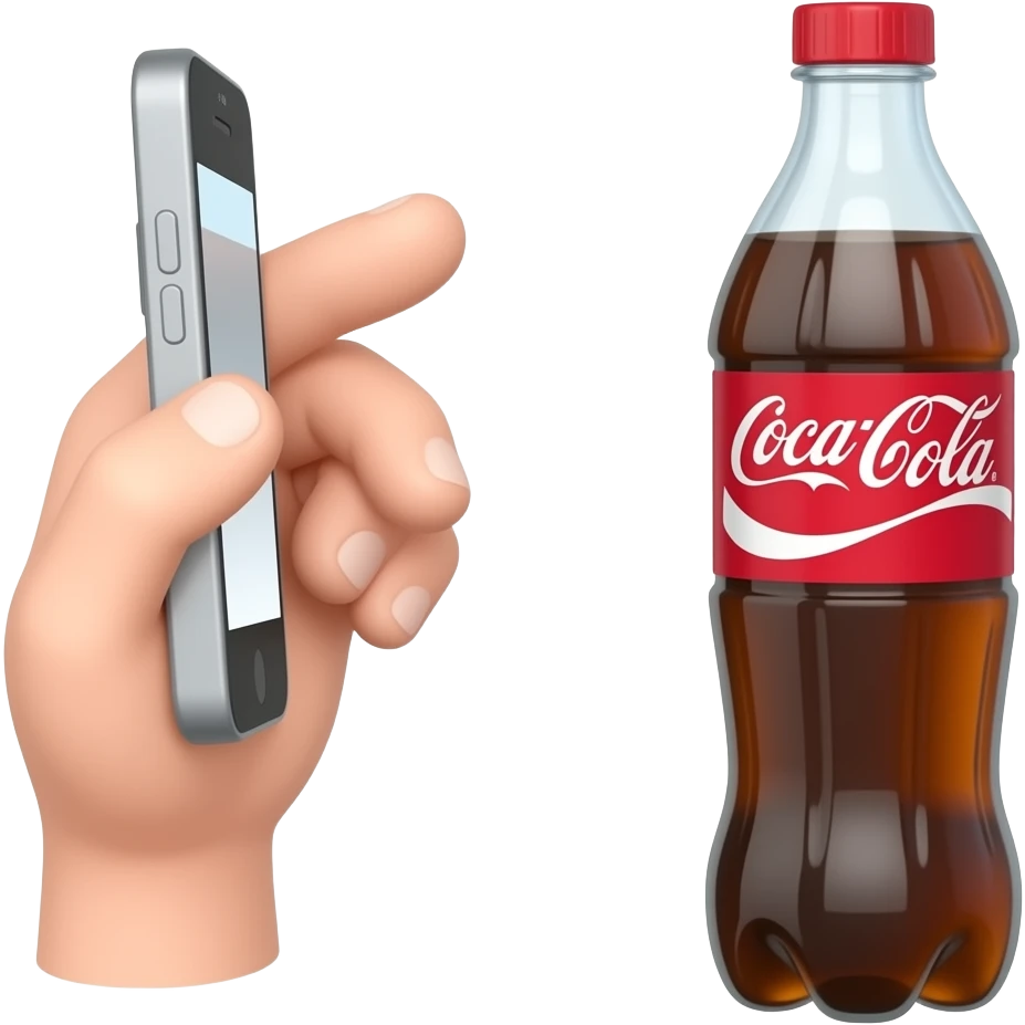 hand gripping a smartphone, phone camera pointed at a soda bottle , scanning action, no text emoji