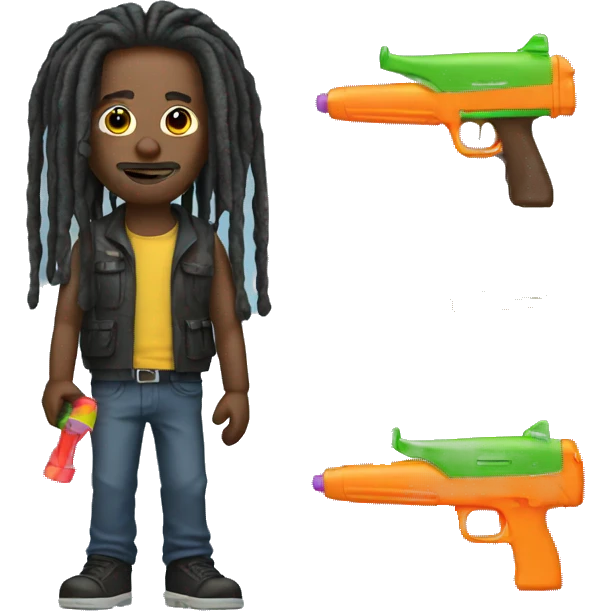 man with dreads holding a watergun emoji