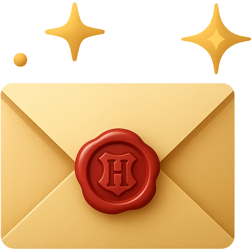 letter from Hogwarts, envelope with seal, magical atmosphere, sharp shadows and highlights, no outlines emoji