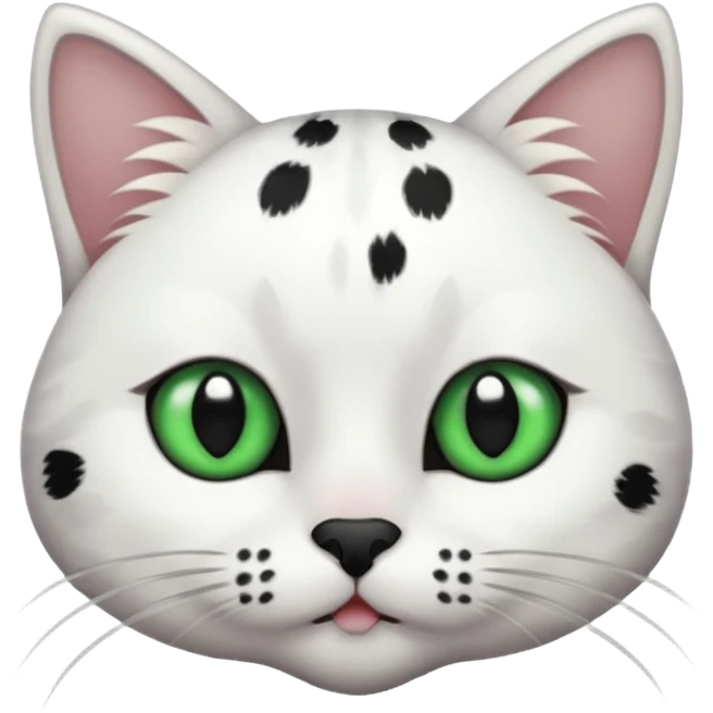 um gato branco com manchas pretas  olho preto e verde só manchas pretas emoji