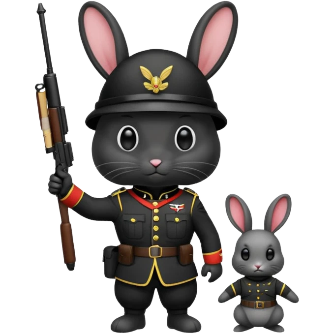 black rabbit with soldier costume emoji