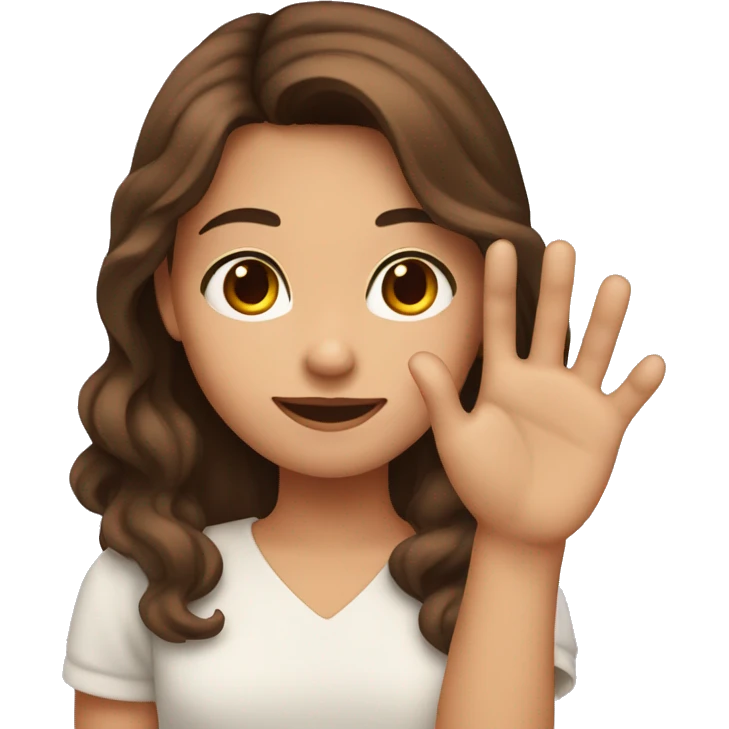 Girl with brown hair and brown eyes and she is doing heart with her hand emoji