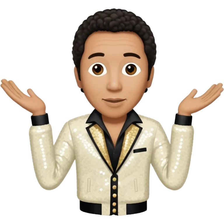 Smokey Robinson with dark brown hair, ivory sequin outfit emoji