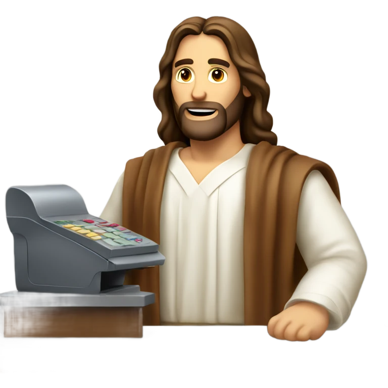 Jesus christ working cash register emoji