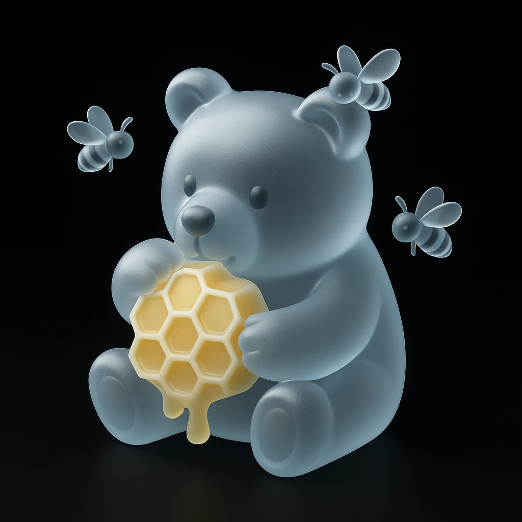 bear eating honeycomb with bees flying around emoji