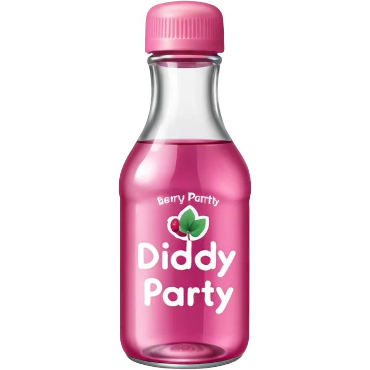 realistic baby oil style bottle pink cap pink logo clear bottle with berry logo with diddy party written and a berry on top bottle emoji