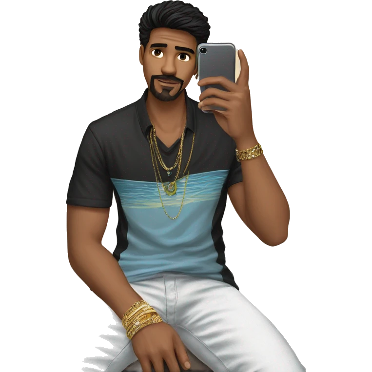 stylish man holding phone portrait emoji