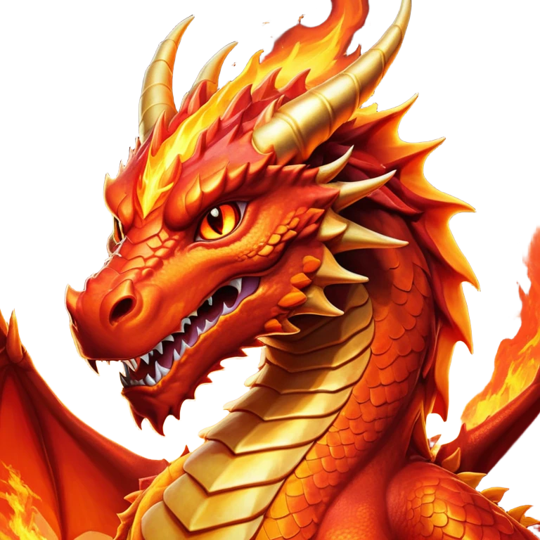 cinematic-noble-fierce-fire-dragon-portrait-emoji,-poised-and-imposing,-with-a-muscular,-scaled-body-ablaze-in-fiery-hues-of-crimson,-molten-orange,-and-molten-gold,-and-intense,-burning-eyes-that-mirror-the-heart-of-a-volcano;-rendered in detail emoji