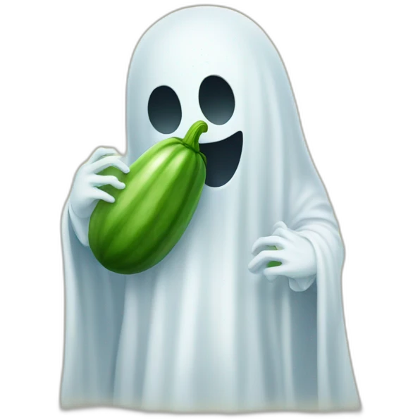 Ghost holding a cucumber under the dhery emoji