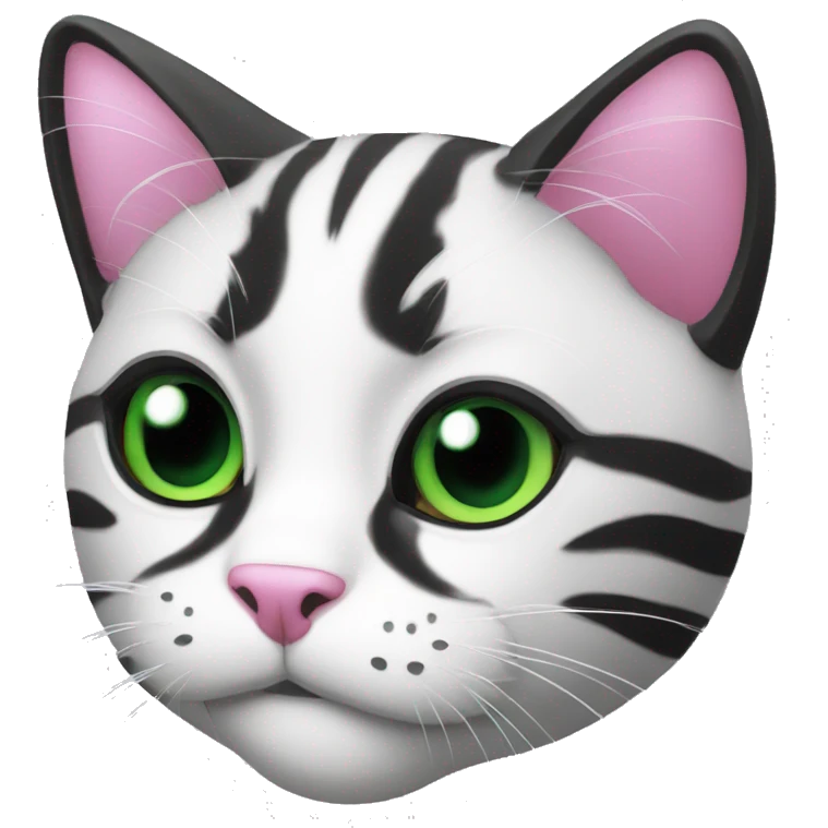 black and white with green eyes happy cat emoji with pink nose emoji