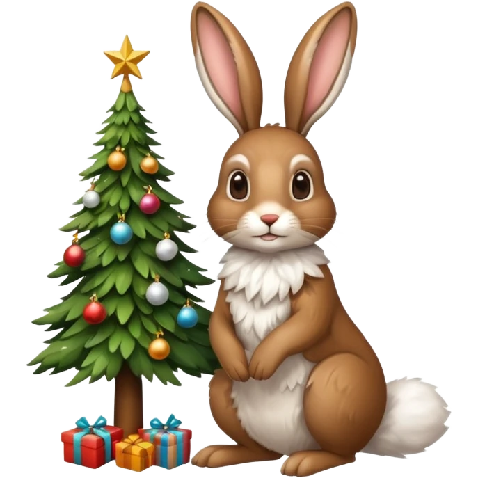 hare with a Christmas tree emoji
